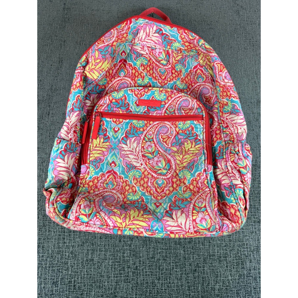 Vera Bradley Quilted Cotton Backpack Pink Red Blue Paisley Floral School Bag
